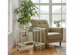 Don Hierro Carrito auxiliar plegable con ruedas - Estructura metálica blanca, 2 estantes laminados Decorado Peces verdes y azules – 72*66*43 cm - BAUHAUS Verde / Azul New