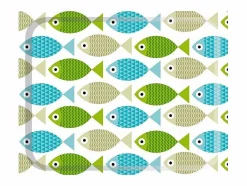 Don Hierro Carrito auxiliar plegable con ruedas - Estructura metálica blanca, 2 estantes laminados Decorado Peces verdes y azules – 72*66*43 cm - BAUHAUS Verde / Azul New