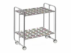 Don Hierro Carrito auxiliar plegable con ruedas - Estructura metálica gris, 2 estantes laminados decorado Buhos – 72*66*43 cm - BAUHAUS Multicolor Outlet