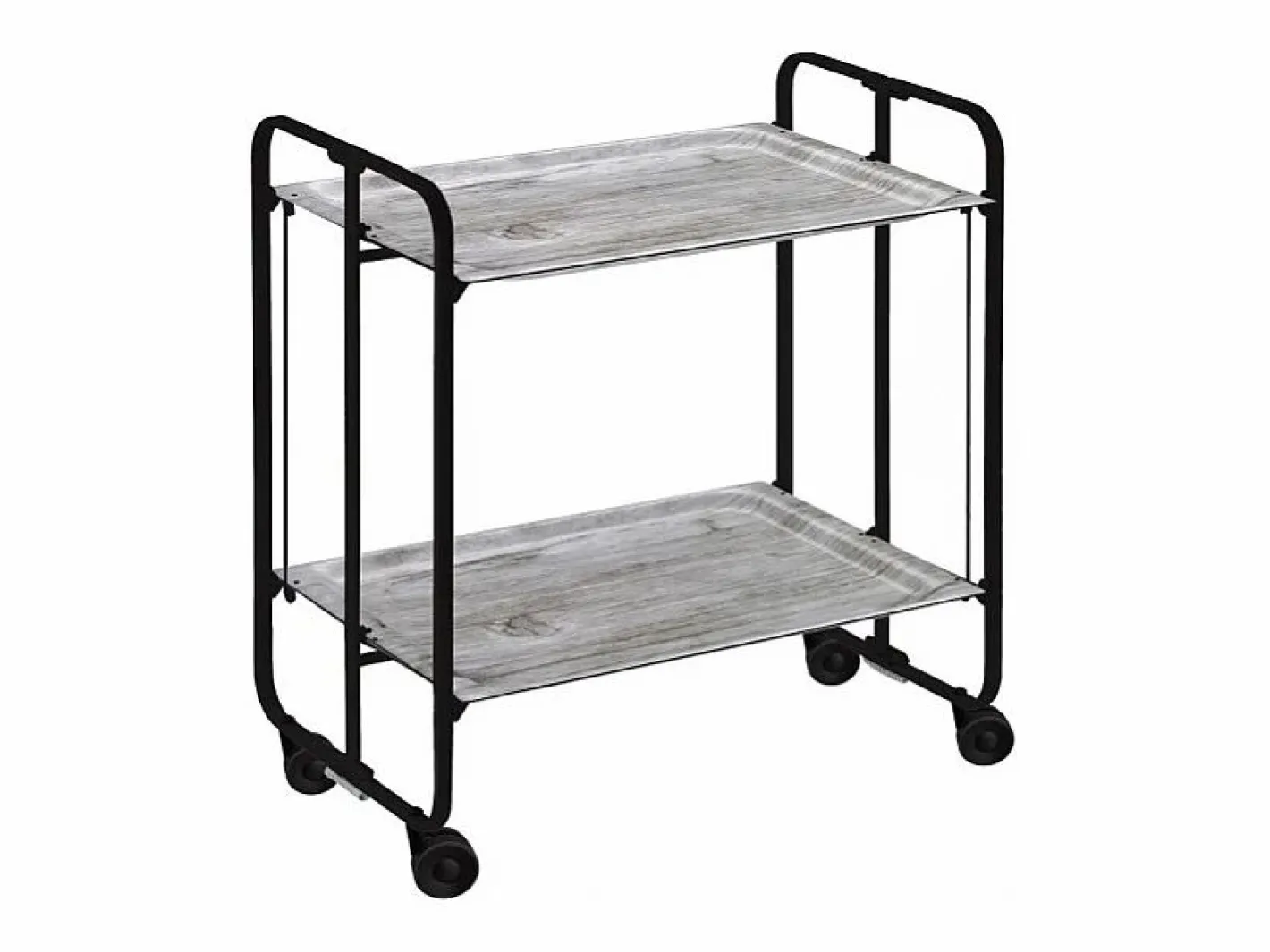 Carrito auxiliar plegable con ruedas - Estructura metálica negra, 2 estantes laminados color Pino envejecido – 72*66*43 cm - BAUHAUS^Don Hierro Outlet