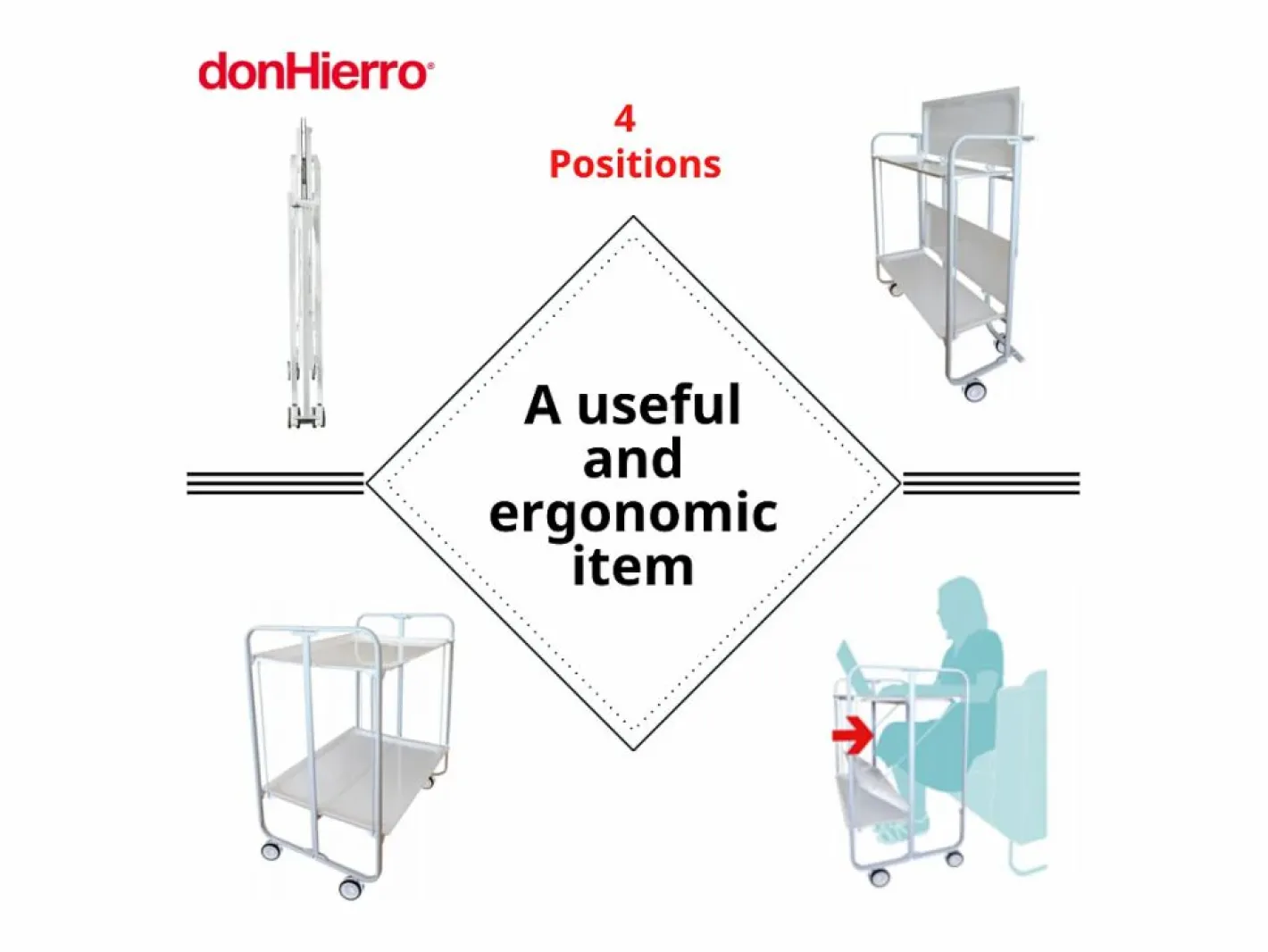Carrito auxiliar plegable con ruedas - Estructura metálica negra, 2 estantes laminados color Pino envejecido – 72*66*43 cm - BAUHAUS^Don Hierro Outlet