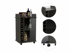 TuHome Carrito de Bar Dukat, con ruedas y puerta de cristal 89CM A X 55CM An X 41.5CM P Carbón Negro Online