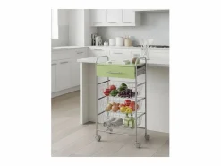 Don Hierro Mueble Camarera|Carrito de cocina ALESIA Pistacho, 3 cestas, cajón y encimera color pistacho