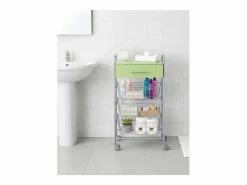 Don Hierro Mueble Camarera|Carrito de cocina ALESIA Pistacho, 3 cestas, cajón y encimera color pistacho