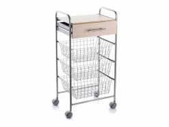 Don Hierro Carrito de cocina ALESIA – 3 cestas, 1 cajón y encimera color haya en acabado aluminio Gris Sale