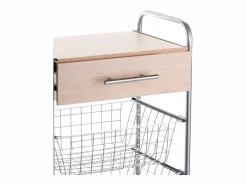 Don Hierro Carrito de cocina ALESIA – 3 cestas, 1 cajón y encimera color haya en acabado aluminio Gris Sale