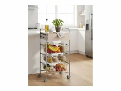 Don Hierro Carrito de cocina ALESIA – 3 cestas, 1 cajón y encimera color haya en acabado aluminio Gris Sale