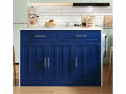 Carrito de cocina - Isla de cocina con 2 cajones y 3 puertas - toallero y cable de alimentación de 1,5 m Azul Best