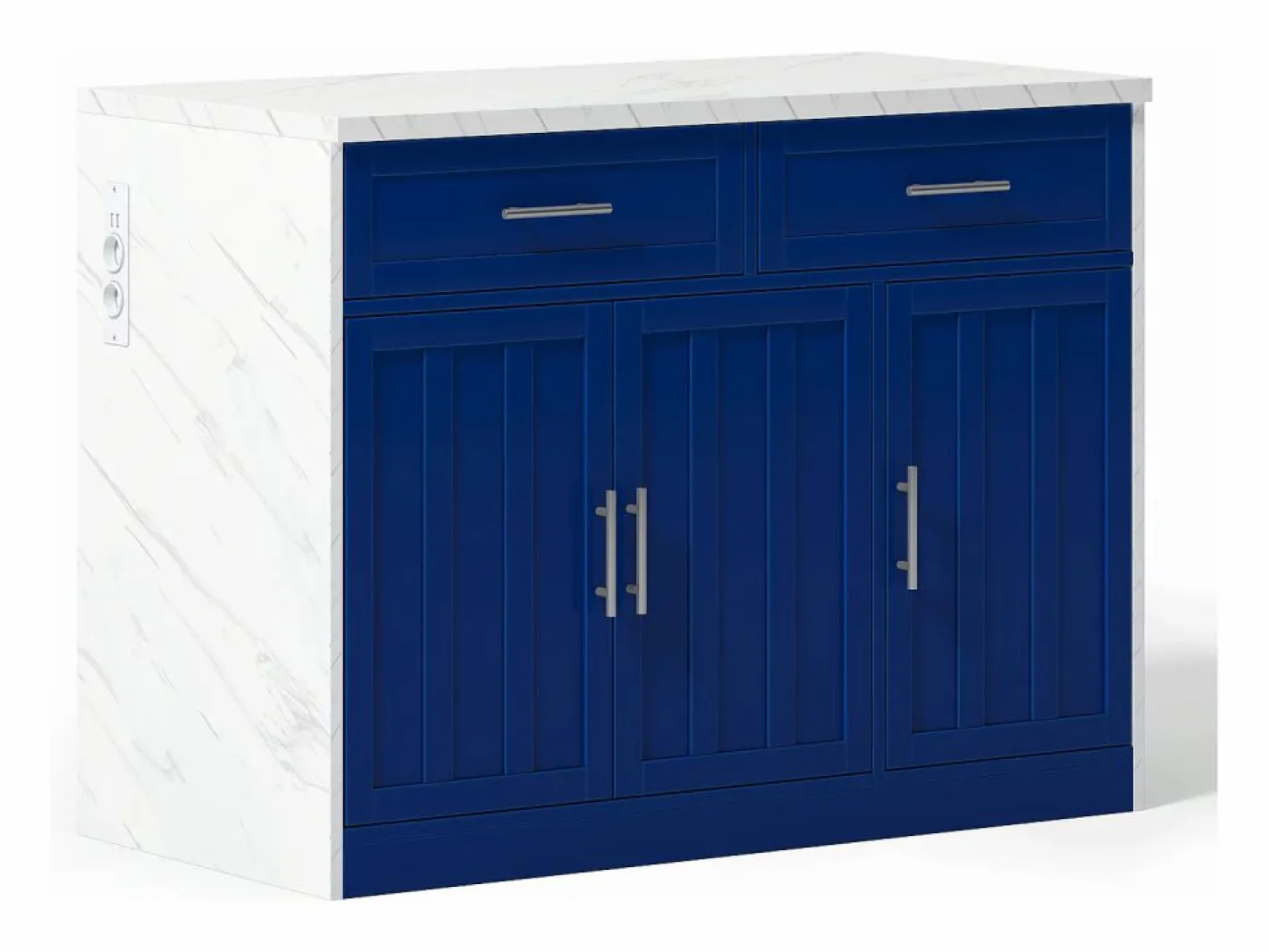 Carrito de cocina - Isla de cocina con 2 cajones y 3 puertas - toallero y cable de alimentación de 1,5 m Azul Best