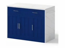 Carrito de cocina - Isla de cocina con 2 cajones y 3 puertas - toallero y cable de alimentación de 1,5 m Azul Best