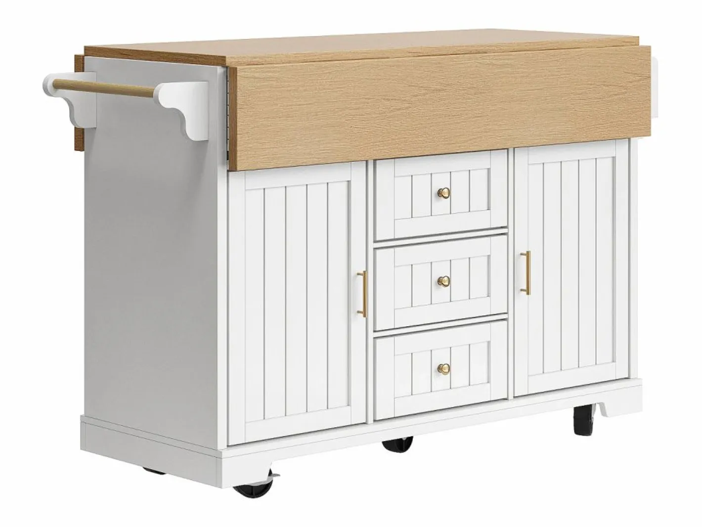 Carrito de cocina con 2 puertas, 3 cajones y toallero, especiero, bandeja extensible^Hauss Spole Best
