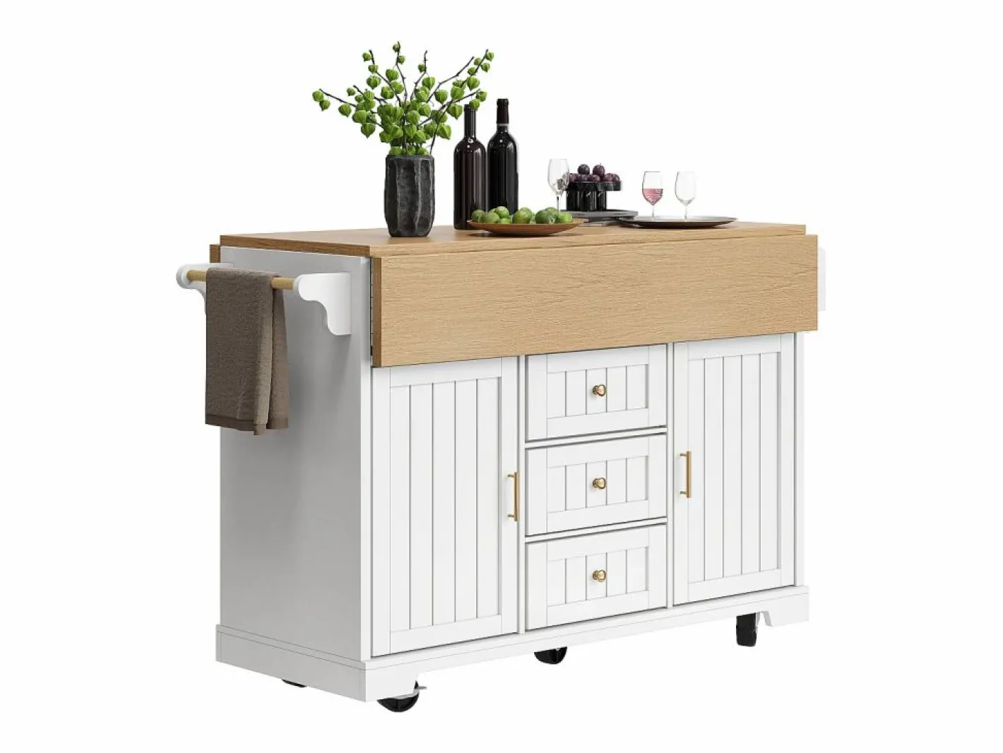 Carrito de cocina con 2 puertas, 3 cajones y toallero, especiero, bandeja extensible^Hauss Spole Best
