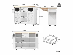 OKWISH Carrito de cocina con encimera de madera, toallero y estantes ajustables Blanco Online
