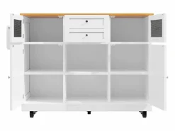 OKWISH Carrito de cocina con encimera de madera, toallero y estantes ajustables Blanco Online