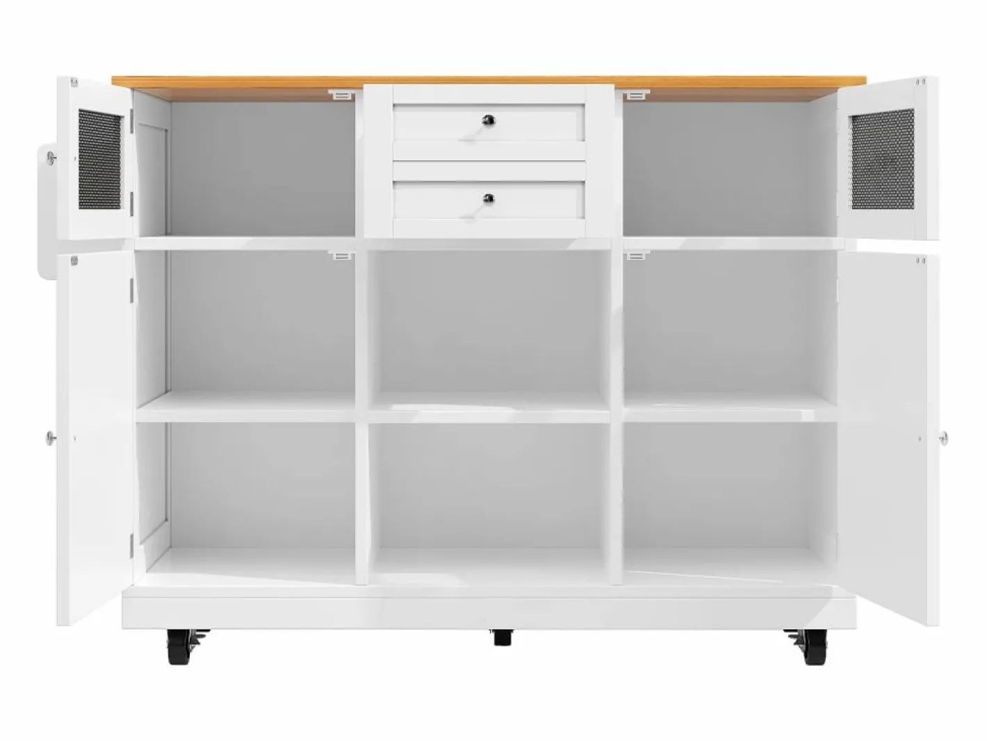 OKWISH Carrito de cocina con encimera de madera, toallero y estantes ajustables Blanco Online