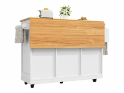 OKWISH Carrito de cocina con encimera de madera, toallero y estantes ajustables Blanco Online