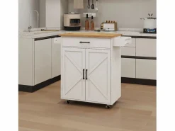 Hauss Spole Carrito de cocina con 2 puertas, cajón y toallero, tapa de madera Blanco Hot