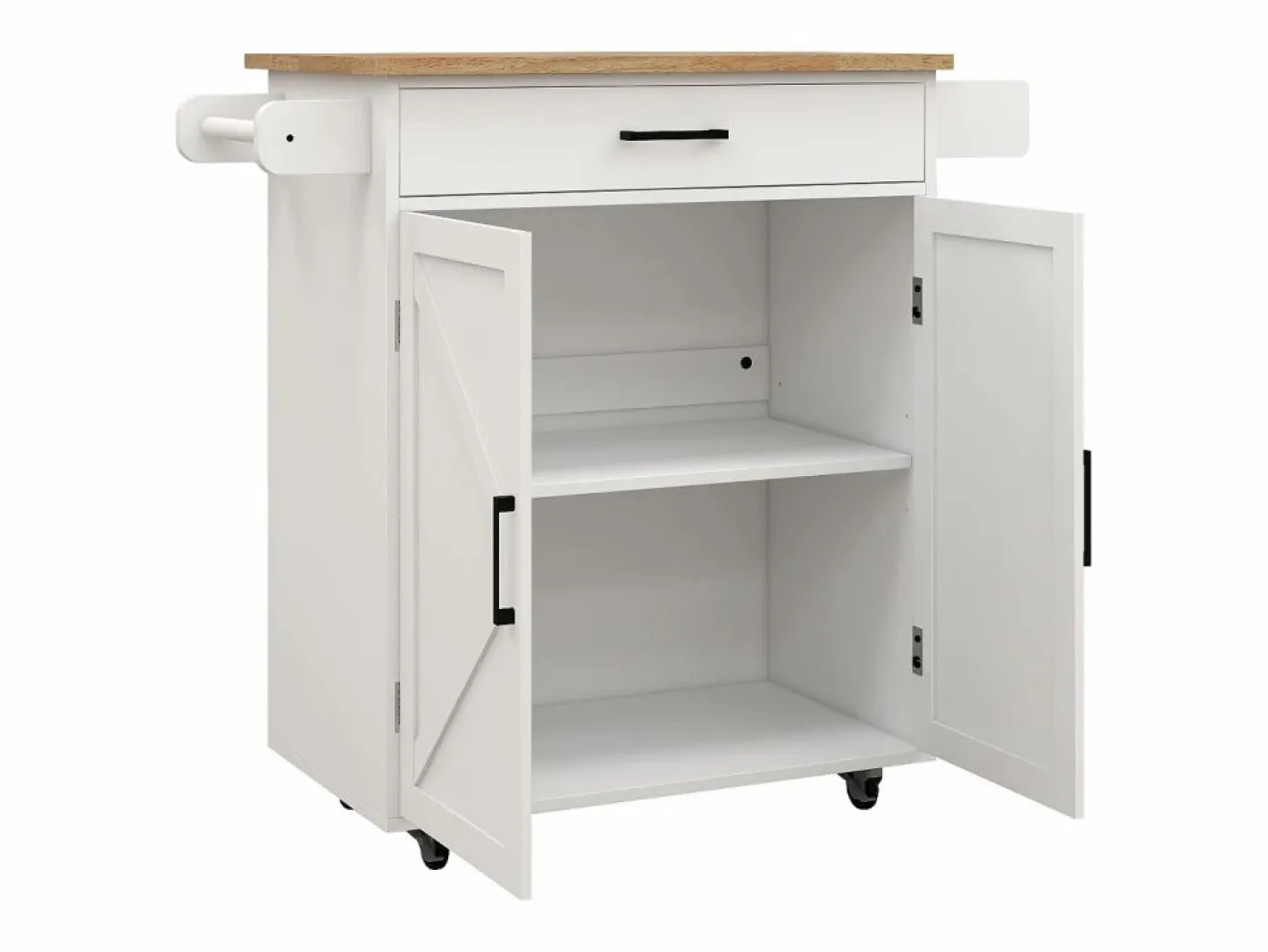 Hauss Spole Carrito de cocina con 2 puertas, cajón y toallero, tapa de madera Blanco Hot