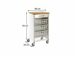 Don Hierro Carrito de cocina, carrito verdulero - color Blanco, Inox, Olmo - 93*48*34 cm - KARA Marru00f3n Clearance