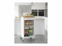 Don Hierro Carrito de cocina, carrito verdulero - color Blanco, Inox, Olmo - 93*48*34 cm - KARA Marru00f3n Clearance