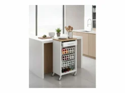 Don Hierro Carrito de cocina, carrito verdulero - color Blanco, Inox, Olmo - 93*48*34 cm - KARA Marru00f3n Clearance