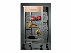 Don Hierro Carrito de cocina Diana con 3 cestas extraíbles, cajón y botellero – mueble auxiliar con ruedas en color inox y haya Plateado Online