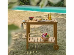 Sweeek Carrito de cocina exterior de madera con ruedas madera Marru00f3n New