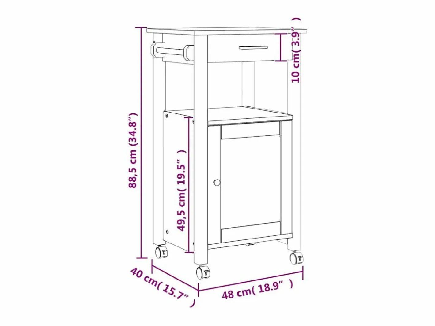 vidaxl Carrito de cocina MONZA madera maciza de pino 48x40x88,5 cm Gris Online