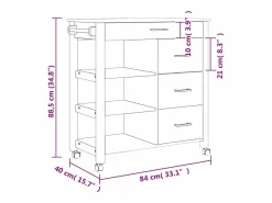 vidaxl Carrito de cocina MONZA madera maciza de pino 84x40x88,5 cm Color natural claro Best