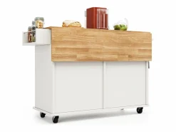 Carrito de cocina móvil - Isla de cocina con 2 cajones y 4 puertas - Especiero y toallero Blanco