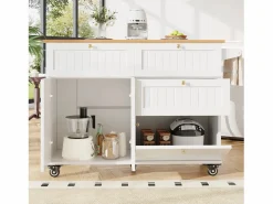 Carrito de cocina móvil con tapa extensible chapada en imitación madera, 3 cajones y 3 puertas incluidas, - 133x70x88cm^Hauss Spole