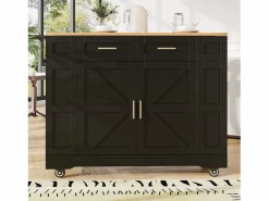 Carrito de cocina móvil con 2 puertas y 2 cajones, isla con veta de madera, - para cocinas y salones^OKWISH Best