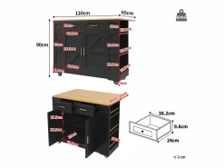 Carrito de cocina móvil con 2 puertas y 2 cajones, isla con veta de madera, - para cocinas y salones^OKWISH Best