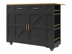 Carrito de cocina móvil con 2 puertas y 2 cajones, isla con veta de madera, - para cocinas y salones^OKWISH Best