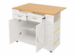 Hauss Spole Carrito de cocina móvil con tablero extensible chapado en imitación madera, 2 cajones, 2 puertas y estantes incluidos, - 120x65x90cm Blanco Sale