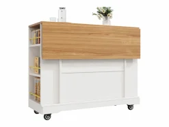 Hauss Spole Carrito de cocina móvil con tablero extensible chapado en imitación madera, 2 cajones, 2 puertas y estantes incluidos, - 120x65x90cm Blanco Sale