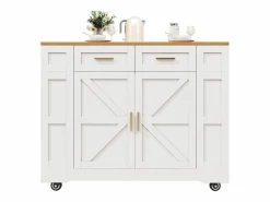 Hauss Spole Carrito de cocina móvil con tablero extensible chapado en imitación madera, 2 cajones, 2 puertas y estantes incluidos, - 120x65x90cm Blanco Sale