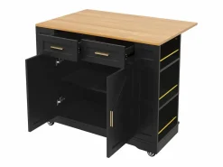 Hauss Spole Mueble Camarera|Carrito de cocina móvil con tablero extensible chapado en imitación madera, 2 cajones, 2 puertas y estantes incluidos, - 120x65x90cm