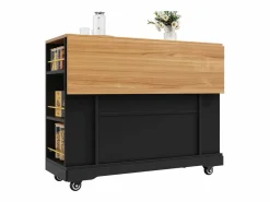 Hauss Spole Mueble Camarera|Carrito de cocina móvil con tablero extensible chapado en imitación madera, 2 cajones, 2 puertas y estantes incluidos, - 120x65x90cm