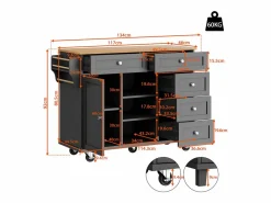 Carrito de cocina móvil de madera con 1 puerta y 5 cajones, aparador con almacenaje 134x46x92 cm -^ Outlet