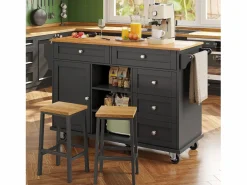 Carrito de cocina móvil de madera con 1 puerta y 5 cajones, aparador con almacenaje 134x46x92 cm -^ Outlet