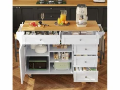 Mueble Camarera|Carrito de cocina móvil de madera con 1 puerta y 5 cajones, aparador con almacenaje 134x46x92 cm -