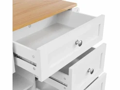 Mueble Camarera|Carrito de cocina móvil de madera con 1 puerta y 5 cajones, aparador con almacenaje 134x46x92 cm -