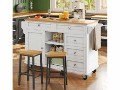 Mueble Camarera|Carrito de cocina móvil de madera con 1 puerta y 5 cajones, aparador con almacenaje 134x46x92 cm -