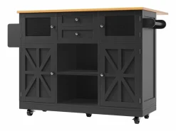 OKWISH Carrito de cocina con encimera de madera, toallero y estantes ajustables Negro Outlet