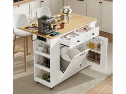 Mueble Bar|Carrito de cocina 100x40x91,5 con mesa de comedor extensible, papeleras y toallero en color para cocina y comedor
