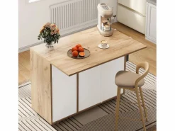 Carrito de cocina 120x46x85cm con ruedas giratorias 360°, cajones, puertas de armario y compartimentos abiertos en color para cocina y salón^ Outlet