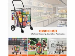 Carrito de Lavandería con Ruedas SucceBuy, Capacidad de 50 Kg, 4 Ruedas, Carrito de Supermercado de Más de 85 L con 2 Cestas^ Online