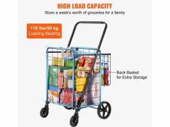 Carrito de Lavandería con Ruedas SucceBuy, Capacidad de 50 Kg, 4 Ruedas, Carrito de Supermercado de Más de 85 L con 2 Cestas^ Online