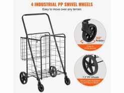 Carrito de Lavandería con Ruedas SucceBuy, Capacidad de 50 Kg, 4 Ruedas, Carrito de Supermercado de Más de 85 L con 2 Cestas^ Online